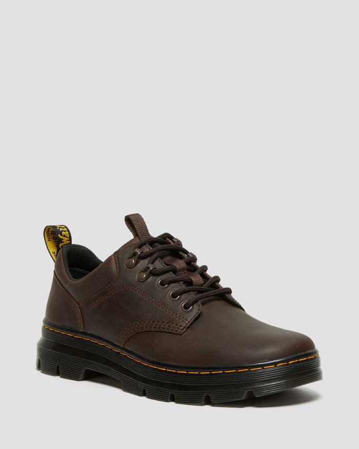 Dr Martens Mens Reeder Crazy Horse Leather Utility Oxfords Dark Brown - 82195KTGN